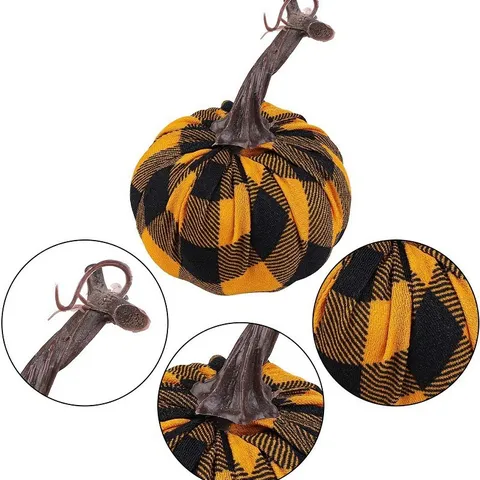 Künstliche Karierte Stoff Kürbis Ornamente Schaumstoff Stoff Kürbis Tischdeko Für Erntedankfest Halloween Herbst Deko Zuhause