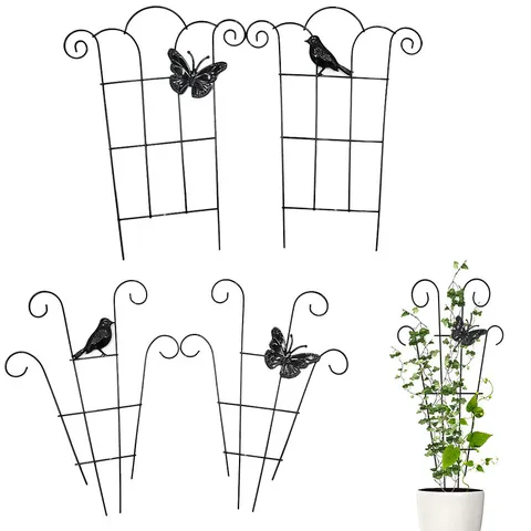 Pflanzenrankhilfe Aus Eisen Dekorative Metall Gartenstütze Mit Vogel Schmetterling Design Für Kletterpflanzen Im Freien Schwarzer Blumenrahmen