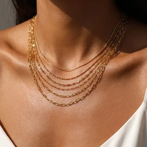 Collar de Cadena de Oro de Acero Inoxidable de Moda para Mujer Cadena de Clavícula de Lujo Ligera Minimalista Serpiente Box Figaro Cuban Joyas Accesorio
