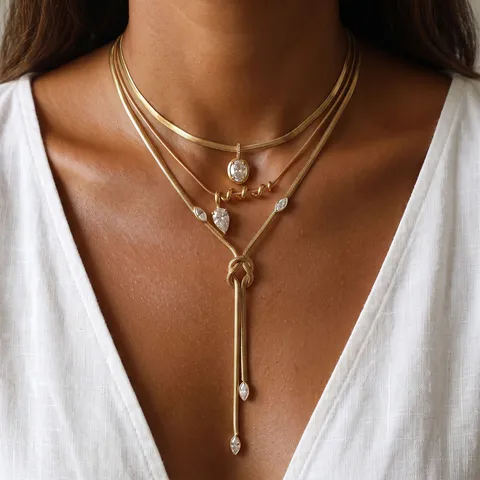 Vintage Verguld Roestvrij Staal Strass Hanger Halsketting Geometrische Waterdruppel Bedel Kwastje Gelaagde Slangenketting Sieraden Cadeau Voor Vrouwen