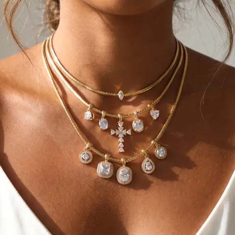 304 Roestvrij Staal PVD Vergulde Strass Hanger Halsketting Vintage Meerlaagse Slangenketting Voor Vrouwen Sieraden Cadeau