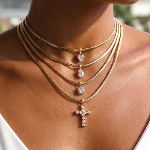 304 Roestvrij Staal PVD Vergulde Strass Hanger Halsketting Vintage Meerlaagse Slangenketting Voor Vrouwen Sieraden Cadeau