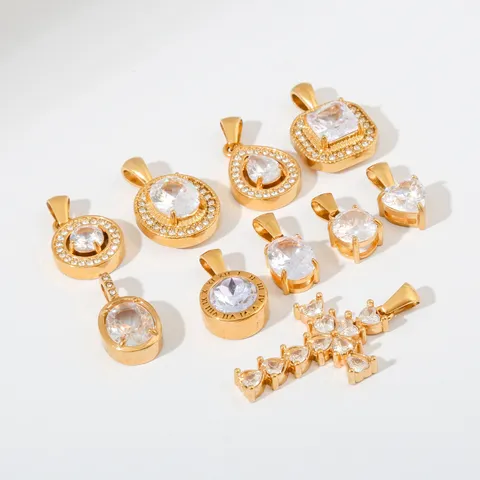 Hip Hop 304 Edelstahl Vergoldet Strass Kreuz Geometrischer Anhänger Halskette Für Herren Damen Modeschmuck Geschenk Nur Anhänger