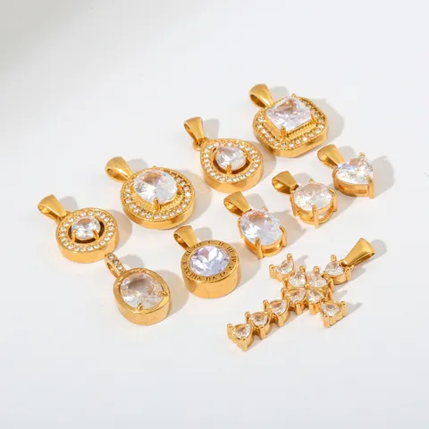 Hip Hop 304 Edelstahl Vergoldet Strass Kreuz Geometrischer Anhänger Halskette Für Herren Damen Modeschmuck Geschenk Nur Anhänger