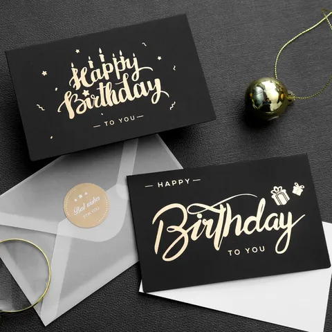 Luxus Bronze Happy Birthday Grußkarte Set Mit Umschlag Und Siegel Aufkleber Kreative Schwarze Karton Segenskarte