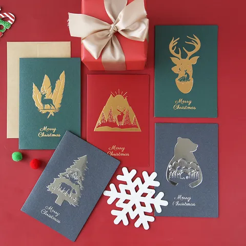 Fröhliche Weihnachten Grußkarten Heißfolienprägung Geprägtes Perlmuttpapier Geschenkkarten Für Feiertage Geschäft Mit Umschlägen