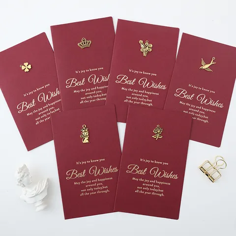 Vintage Weinrot Papier Grußkarte Mit Kraftumschlag Goldprägung Metallanhänger Kreative Botschaft Segen Karten Für Geburtstag Dankbarkeit Geschenk