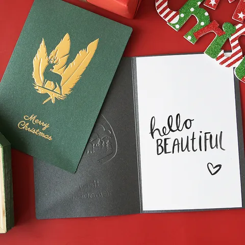 Fröhliche Weihnachten Grußkarten Heißfolienprägung Geprägtes Perlmuttpapier Geschenkkarten Für Feiertage Geschäft Mit Umschlägen