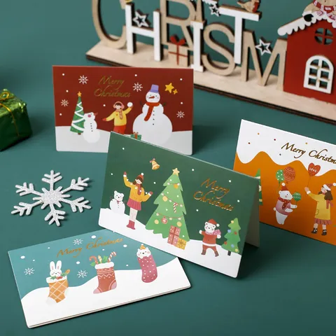 Süße Cartoon Weihnachten Grußkarte Set Spezialpapier Goldfolienprägung Feiertag Segen Karten Mit Umschlägen Für Kinder Festival Party Geschenk Deko