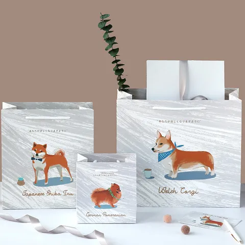 Kreative Cartoon Hund Papier Geschenktüte Minimalistisch Griff Tragetasche Segen Verpackungstasche Für Geburtstag Party Urlaub Geschenk Lagerung