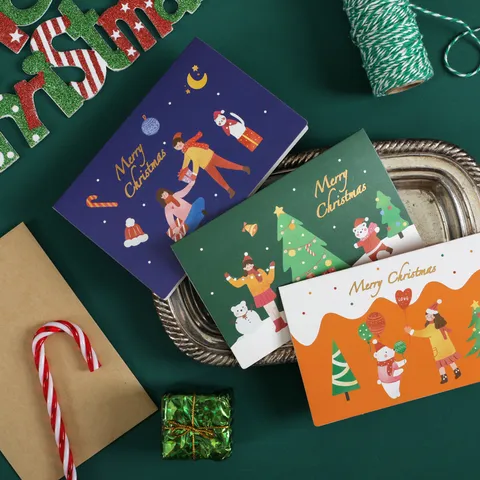 Süße Cartoon Weihnachts-Grußkarten Pack Handgezeichnete Illustration Geschenk Segen Karten Set Mit Umschlägen Für Kinder Festival Schreibwaren