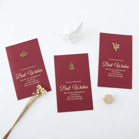 Vintage Weinrot Papier Grußkarte Mit Kraftumschlag Goldprägung Metallanhänger Kreative Botschaft Segen Karten Für Geburtstag Dankbarkeit Geschenk