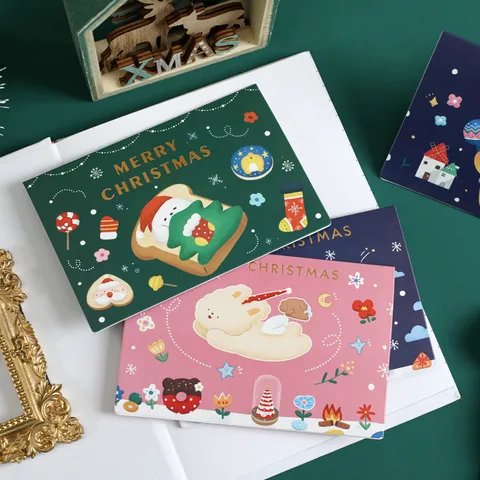Tarjeta Felicitación Navidad Dibujos Animados Con Sobre Bronceado Oro Papá Noel Tarjeta Papel Especial Niños Regalo