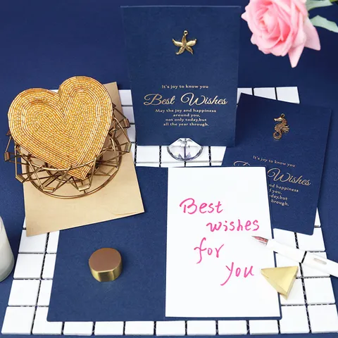 Vintage Dunkelblau Grußkarte Mit Metallanhänger Goldfolie Heißprägung Geburtstag Lehrertag Valentinstag Karte Mit Umschlag