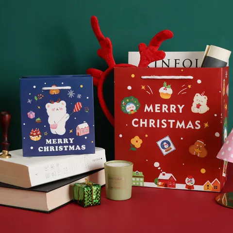 Niedliche Cartoon Weihnachten Papiertüte Geschenktüte Feiertag Handtasche Mit Tierdruck Für Festival Party Dekoration Einkaufen Lagerung