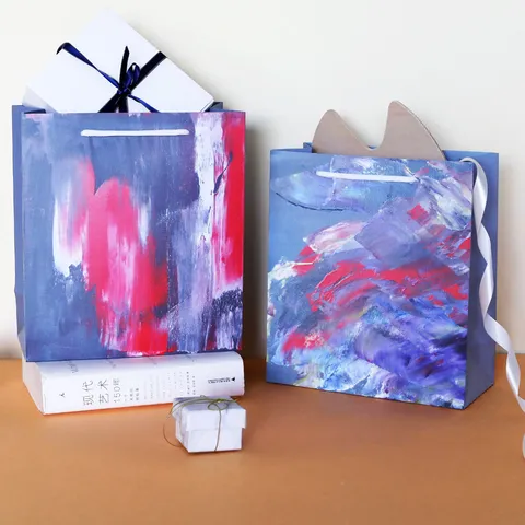 Bolsas de Regalo de Arte de Pintura al Óleo Abstracta Estilo Ins Bolsas de Papel de Cartón Con Asa Para Cumpleaños Fiesta