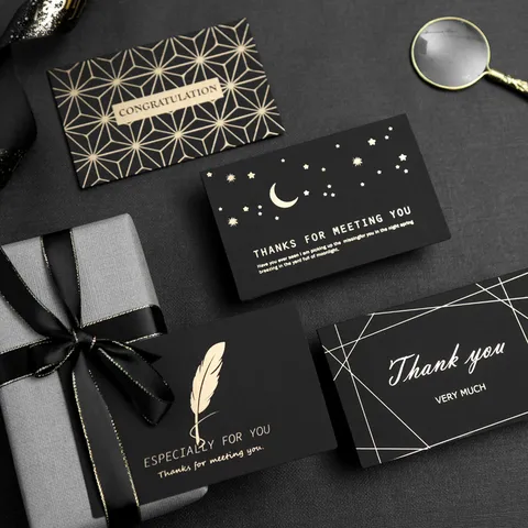 Elegante Minimalistische Schwarze Karton Folienprägung Grußkarte Kreativer Segen Danke Einladungskarten Für Geburtstag Fest Hochzeit
