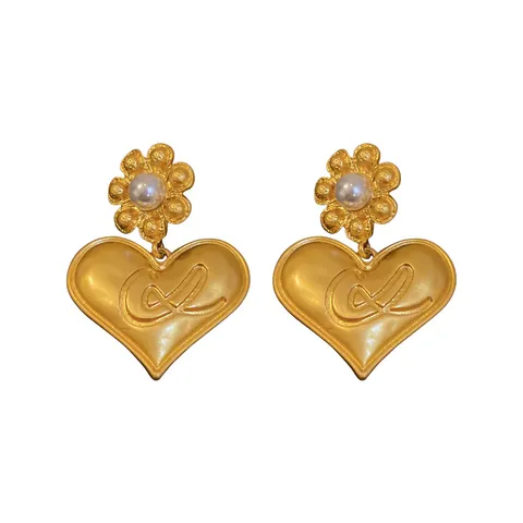 Vintage-Palast-Stil Legierung Künstliche Perle Blumen Herz Ohrringe Für Damen Barock Schmuck Silber Ohrringpfosten Accessoire