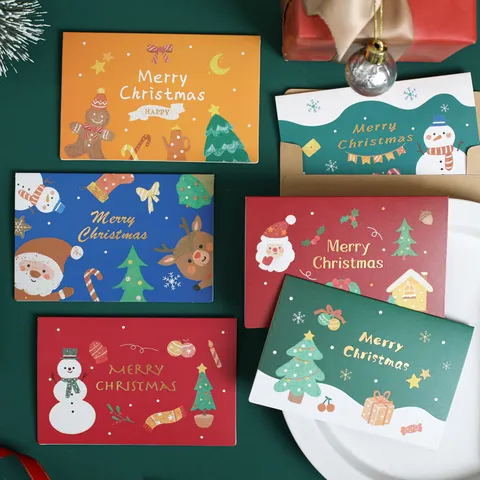 Süße Cartoon Weihnachten Grußkarte Set Spezialpapier Goldfolienprägung Feiertag Segen Karten Mit Umschlägen Für Kinder Festival Party Geschenk Deko