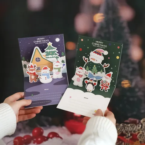3D Pop-Up Weihnachtsgrußkarten Mit Umschlägen Süße Cartoon Weihnachtsmann Schneemann Rentier Papierkarten Für Feiertags Segen Geschenk Dankeskarten