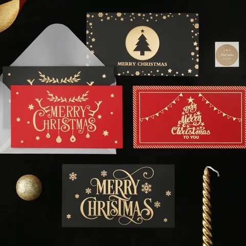 Fröhliche Weihnachten Grußkarten Mit Umschlägen Heißprägen Geprägtes Spezialpapier Business Feiertag Dankeskarten