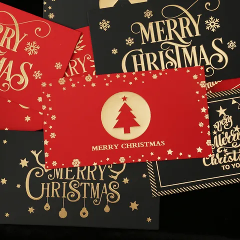 Fröhliche Weihnachten Grußkarten Mit Umschlägen Heißprägen Geprägtes Spezialpapier Business Feiertag Dankeskarten