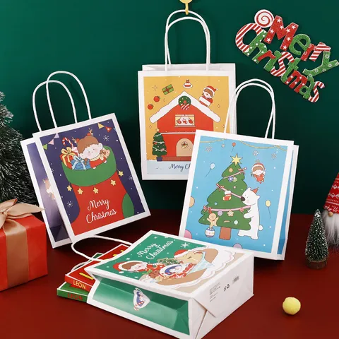 Süße Karikatur Weihnachten Geschenktüte Papier Frischer Ins-Stil Handheld Feiertag Geschenke Verpackung Tragtasche Mit Griffen