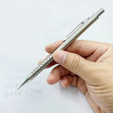 Edelstahl Druckbleistift Metall Entwurf Zeichenstift Mit Verstecktem Radiergummi Schüler Schreiben Bürobedarf