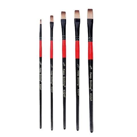 Nylon Hair Paint Brush Black And Red Handle Flat Detail Paintbrushes For Acrylic Watercolor And Oil Painting Art