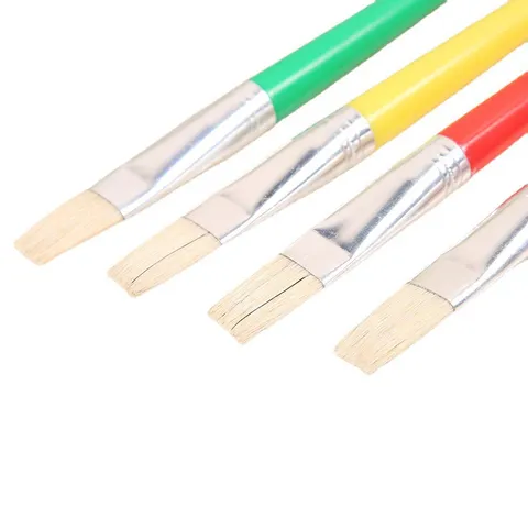 Children Painting Art Supplies Plastic Handle Bristle Flat Brush Gouache Watercolor Oil Painting Brush Set