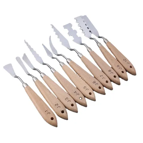 Stainless Steel Palette Knife Set Wooden Handle Painting Spatula Art Supplies For Oil Gouache Acrylic Painting Mixing