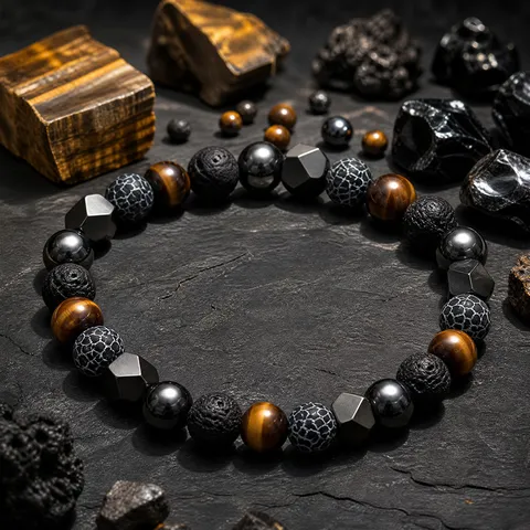 Herren Naturstein Perlen Stretch Armband Lavastein Tigerauge Hämatit Perlenarmband Mode Energie Schmuck Geschenk