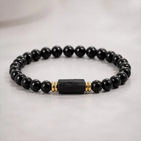 Minimalist Natural Obsidian Stone Beaded Bracelet With Black Tourmaline Couple Fashion Jewelry Gift For Men And Women