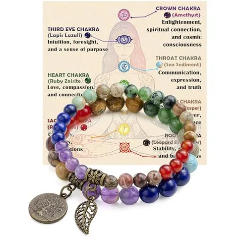Bohemian Natural Stone Beaded Bracelets Life Tree Leaf Pendant Layered Yoga Energy Healing Jewelry Gift For Women
