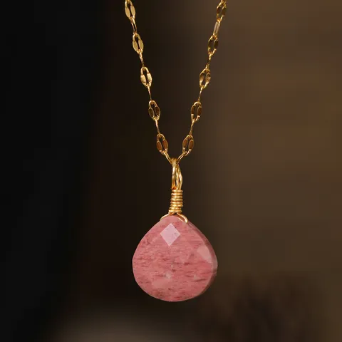 Natural Crystal Teardrop Pendant Necklace For Women Elegant Gold Plated Choker Gemstone Fashion Jewelry Birthday Gift