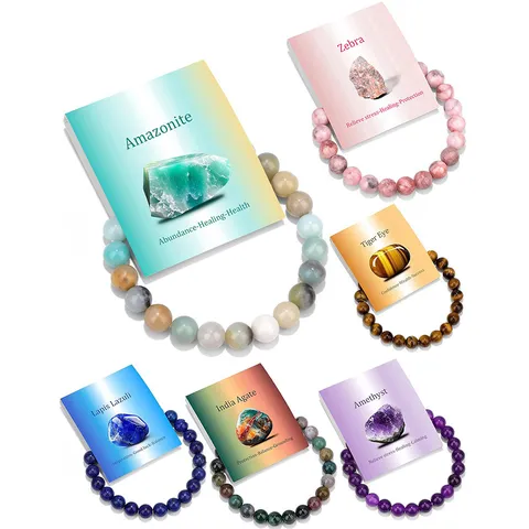 Natural Stone Crystal Gemstone Bead Stretch Bracelets Healing Energy Beaded Jewelry Gift Sets For Women Men