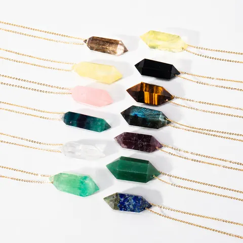 Collana con Ciondolo in Cristallo Naturale a Prisma Esagonale Catena Placcata Oro e Argento Gioiello in Cristallo Curativo Regalo per Donne