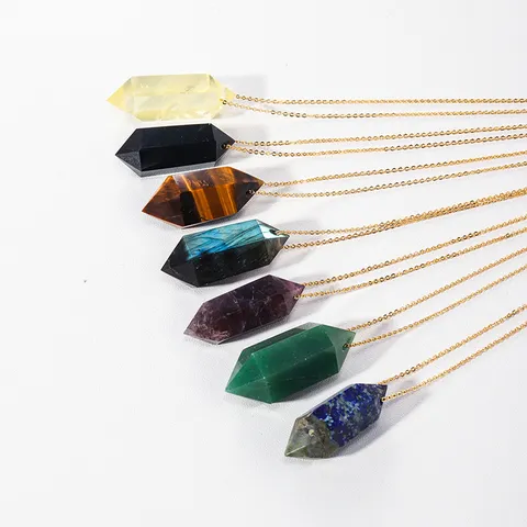 Natural Crystal Hexagonal Prism Pendant Necklace Gold Silver Plated Chain Healing Crystal Jewelry Gift For Women