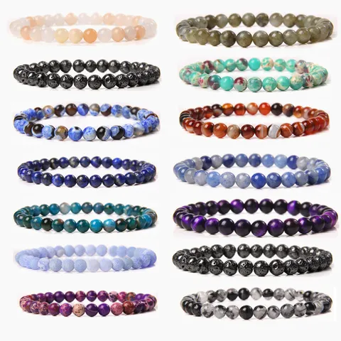 Natural Stone Bead Bracelet Unisex Fashion Beaded Bracelets Lava Stone Tiger Eye Lapis Lazuli Elastic Stretch Jewelry