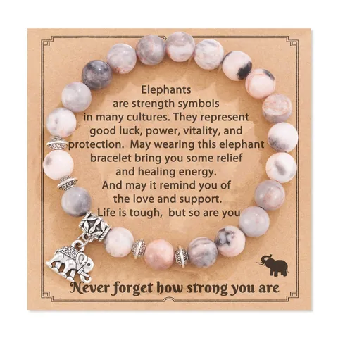 Natural Stone Bead Bracelet Elephant Compass Apple Charm Handmade Beaded Bracelet Women Men Graduation Teacher Gift
