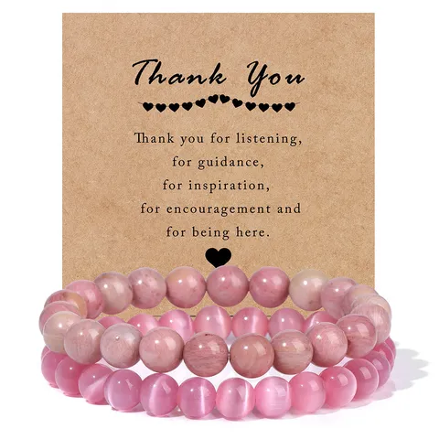 Natural Stone Beaded Double Layer Bracelets Agate Cat Eye Stone Bracelet With Thank You Card Fashion Jewelry Gift