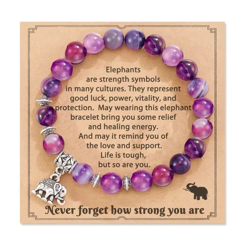 Natural Stone Bead Bracelet Elephant Compass Apple Charm Handmade Beaded Bracelet Women Men Graduation Teacher Gift