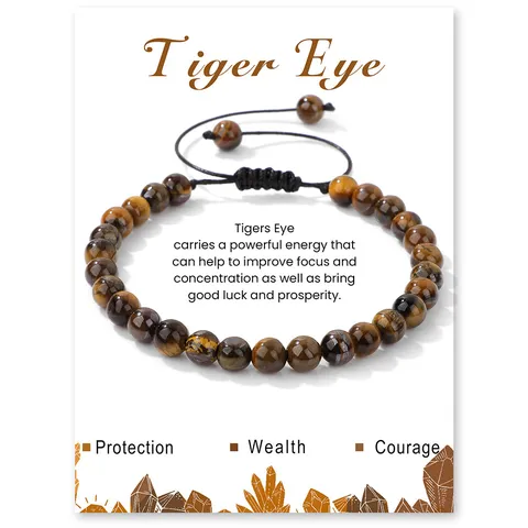Natural Stone Beaded Bracelet Handmade Woven Adjustable Rope Tiger Eye Amethyst Agate Bracelet For Women Men Jewelry