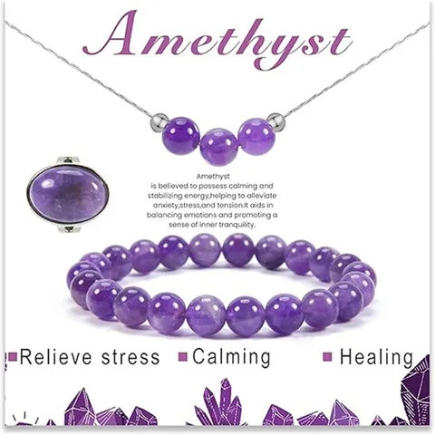 Set di Gioielli in Pietra Naturale Collana Anello Bracciale Pendente in Cristallo di Gemma Regalo di Gioielli per Donne