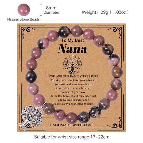 Natural Stone Beaded Bracelet With Tree Of Life Pendant Healing Crystal Yoga Jewelry Gift For Women Grandma Nana