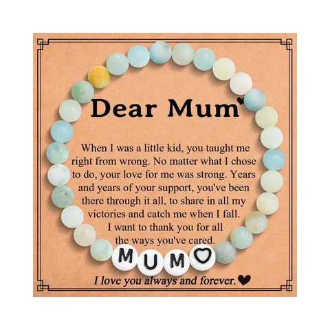 Handmade Natural Stone Beaded Bracelet With Letter Beads Heart Design For Mother Father Day Gift Casual Fashion Jewelry Bracelet