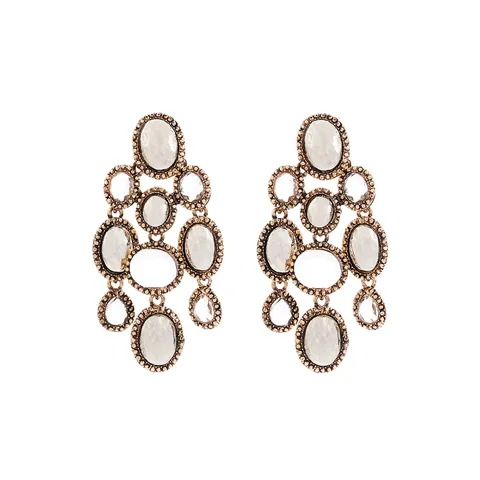 Boucles d'Oreilles Pendantes Vintage en Alliage de Zinc Épissage Strass Ovale Avec Tige en Acier Inoxydable Contraste de Couleur Géométrique Tassel pour Femme