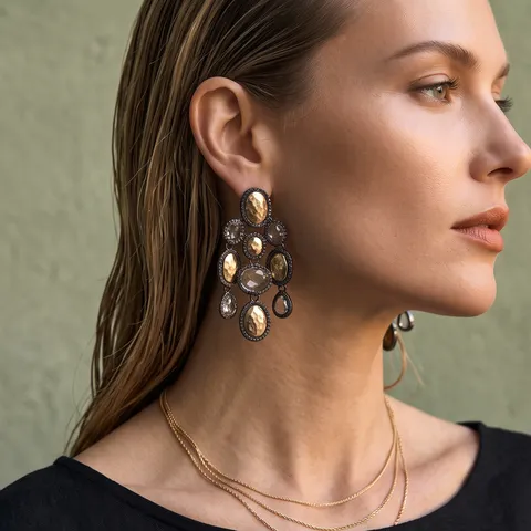 Boucles d'Oreilles Pendantes Vintage en Alliage de Zinc Épissage Strass Ovale Avec Tige en Acier Inoxydable Contraste de Couleur Géométrique Tassel pour Femme
