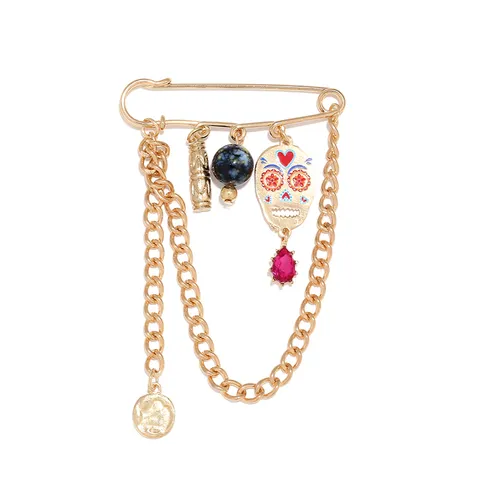Y2K Gothic Sugar Skull Kette Brosche Pin Vintage Legierung Mehrfarbig Strass Anhänger Brosche Für Damen Streetwear Schmuck
