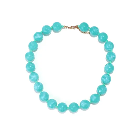 Collier de Perles Fait Main en Résine Rétro Occidental Vert Menthe Bleu Lac Texture de Nuage Grandes Perles Rondes Style Resort Colliers pour Femmes Bijoux